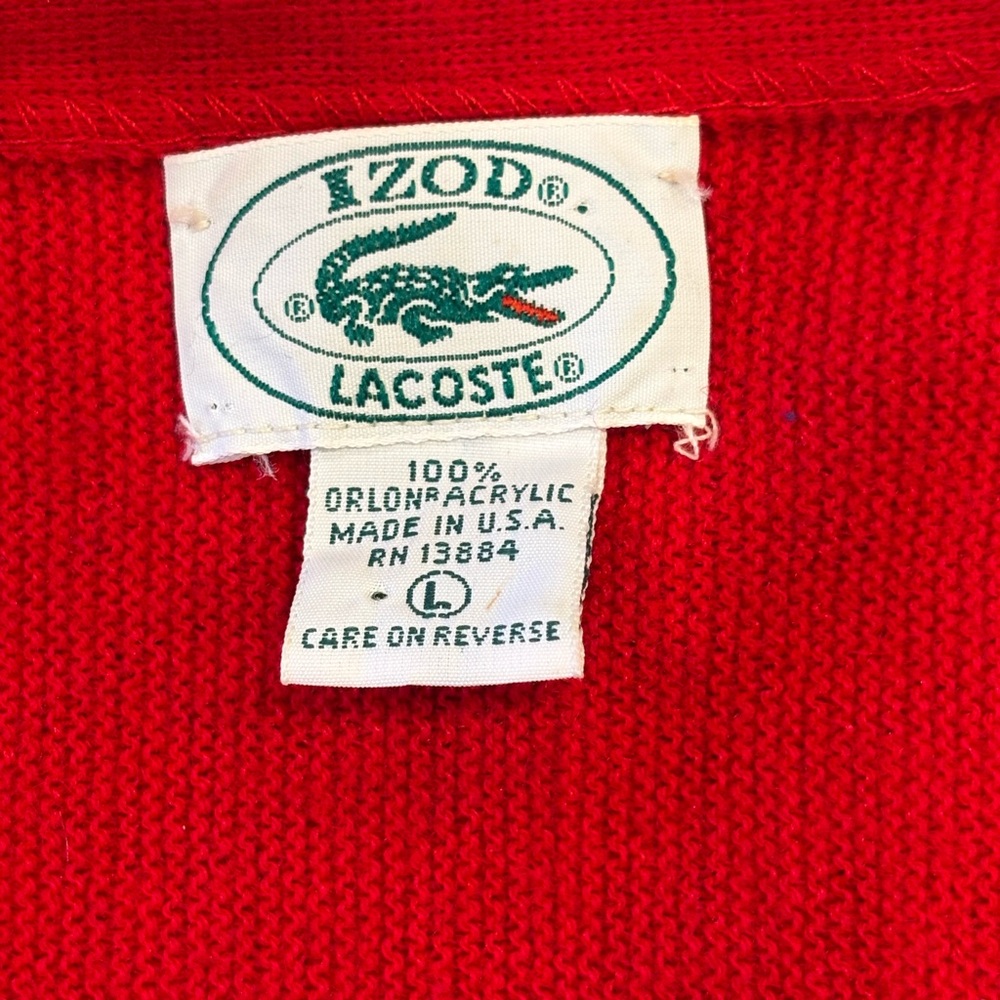 Vintage Izod Lacoste Men's Vibrant Red Cardigan Size Large Excellent - Picture 4 of 14